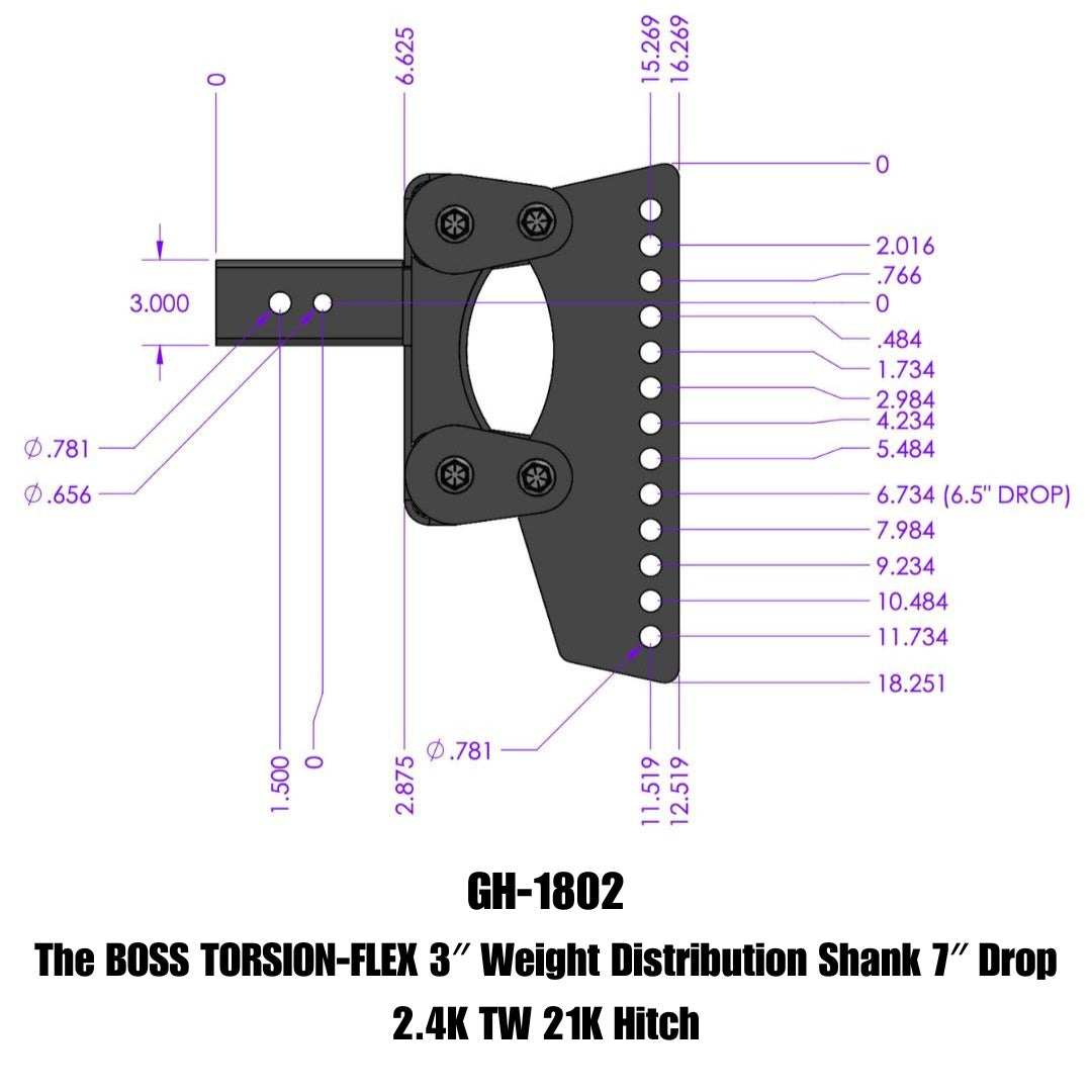 GEN-Y Hitch The BOSS TORSION-FLEX 3" Weight Distribution Shank 7" Drop 2.4K TW 21K Hitch