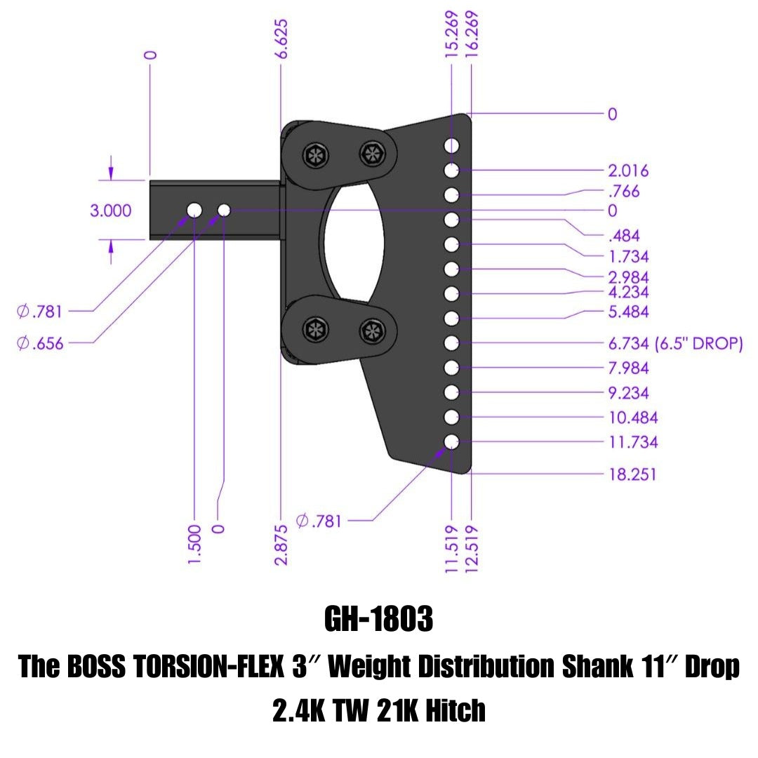 GEN-Y Hitch The BOSS TORSION-FLEX 3" Weight Distribution Shank 11" Drop 2.4K TW 21K Hitch