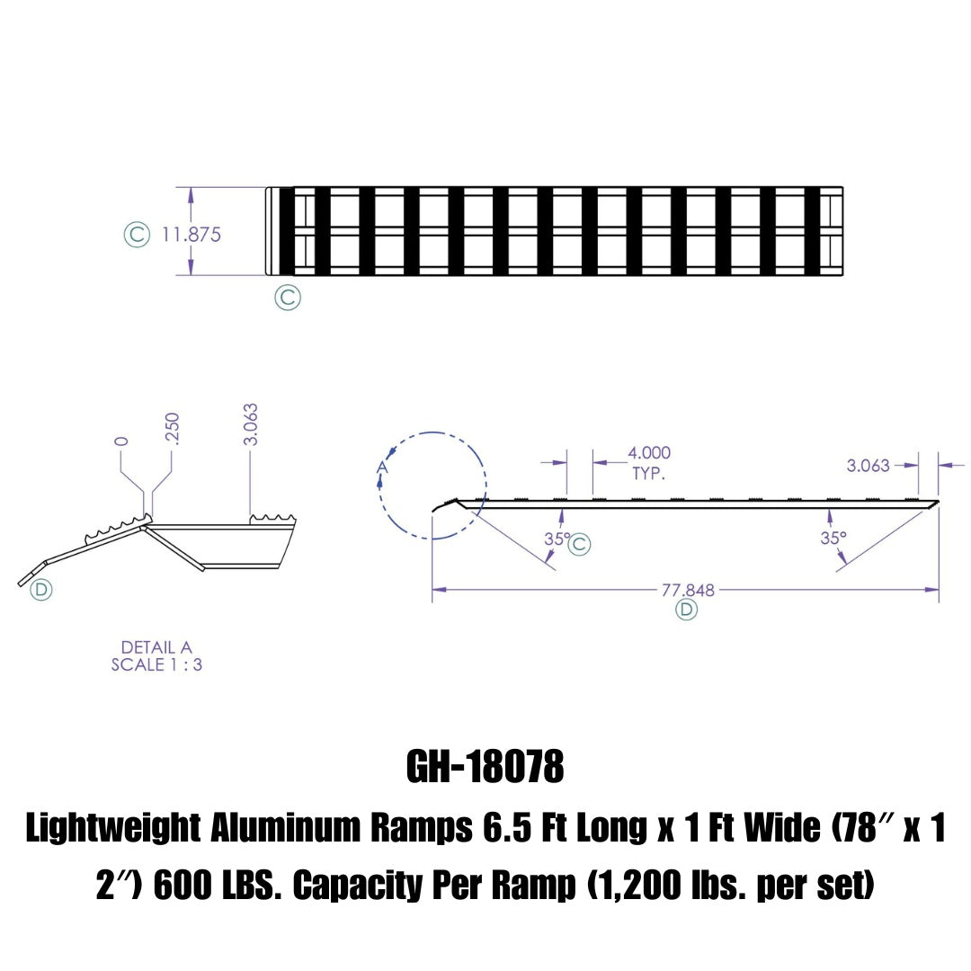 GEN-Y Hitch 1 Pair - 78" Aluminum Lightweight Ramps - 78" x 12" - 600 LBS Capacity Per Ramp