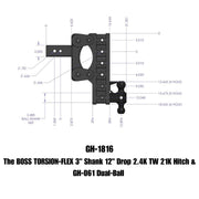 GEN-Y Hitch The BOSS TORSION-FLEX 3" Shank 12" Drop 2.4K TW 21K Hitch & GH-061 Dual-Ball