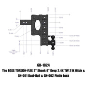 GEN-Y Hitch The BOSS TORSION-FLEX 3" Shank 6" Drop 2.4K TW 21K Hitch & GH-061 Dual-Ball & GH-062 Pintle Lock