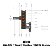 GEN-Y Hitch MEGA-DUTY 2" Offset Shank 2.5 Rise, 5" Drop 2K TW 16K Hitch Only