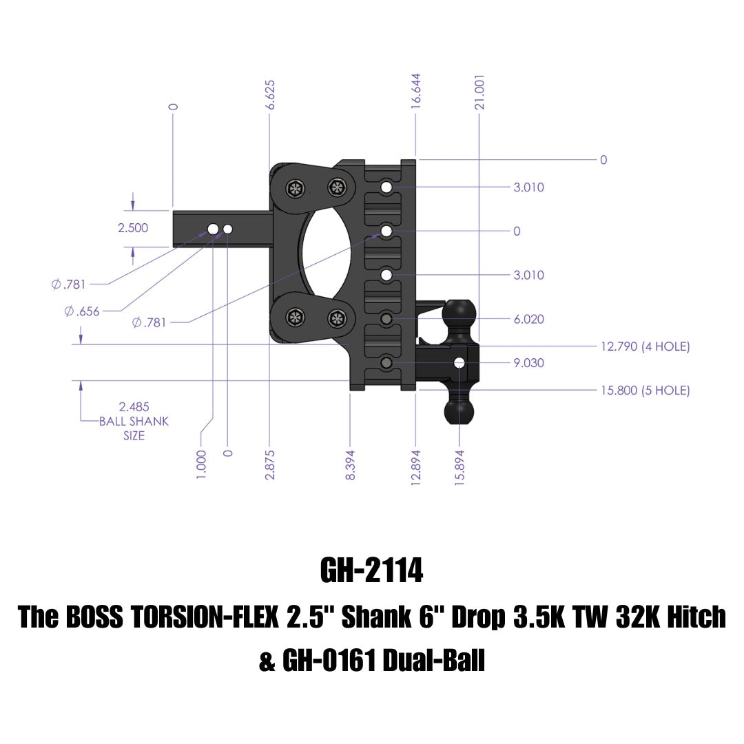 GEN-Y Hitch The BOSS TORSION-FLEX 2.5" Shank 6" Drop 3.5K TW 32K Hitch & GH-0161 Dual-Ball
