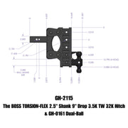 GEN-Y Hitch The BOSS TORSION-FLEX 2.5" Shank 9" Drop 3.5K TW 32K Hitch & GH-0161 Dual-Ball