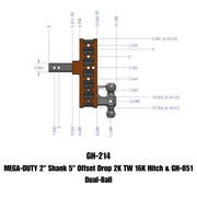 GEN-Y Hitch MEGA-DUTY 2" Offset Shank 2.5 Rise, 5" Drop 2K TW 16K Hitch & GH-051 Dual-Ball