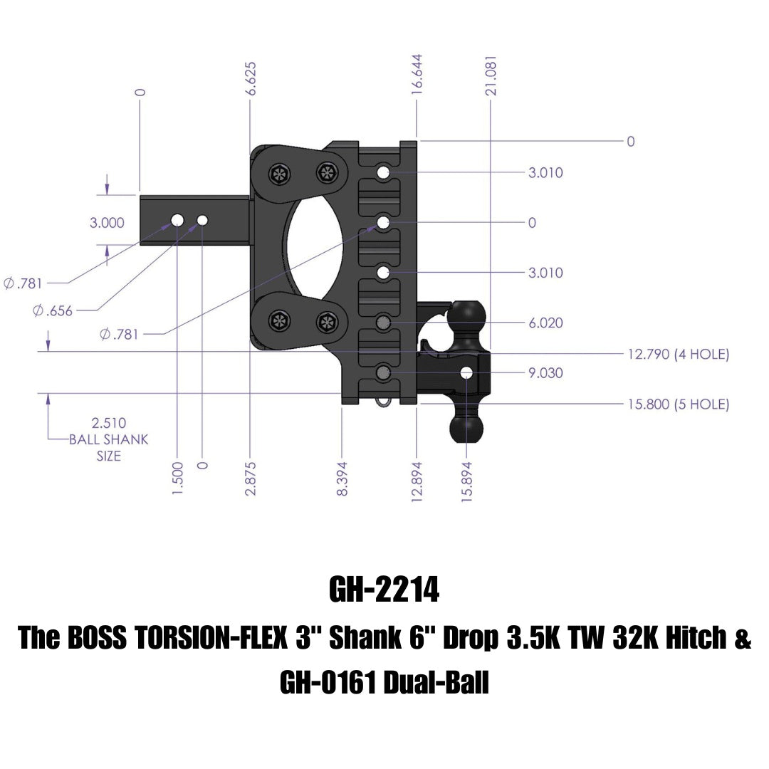 GEN-Y Hitch The BOSS TORSION-FLEX 3" Shank 6" Drop 3.5K TW 32K Hitch & GH-0161 Dual-Ball