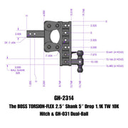 GEN-Y Hitch The BOSS TORSION-FLEX 2.5" Shank 5" Drop 1.1K TW 10K Hitch & GH-031 Dual-Ball