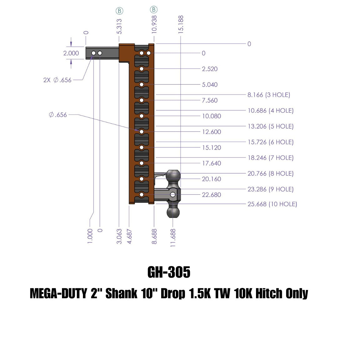 GEN-Y Hitch MEGA-DUTY 2" Shank 10" Drop 1.5K TW 10K Hitch Only