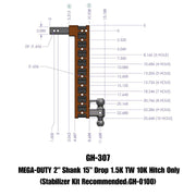 GEN-Y Hitch MEGA-DUTY 2" Shank 15" Drop 1.5K TW 10K Hitch Only (Stabilizer Kit Recommended:GH-0100)