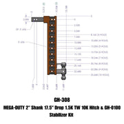 GEN-Y Hitch MEGA-DUTY 2" Shank 17.5" Drop 1.5K TW 10K Hitch & GH-0100 Stabilizer Kit