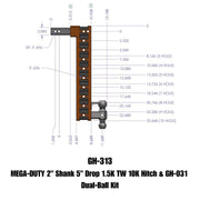 GEN-Y Hitch MEGA-DUTY 2" Shank 5" Drop 1.5K TW 10K Hitch & GH-031 Dual-Ball