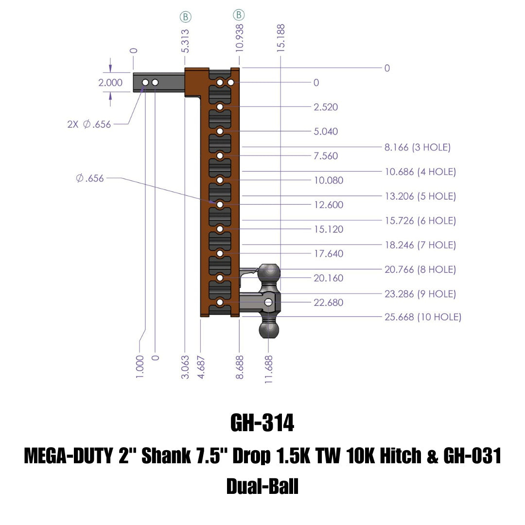 GEN-Y Hitch MEGA-DUTY 2" Shank 7.5" Drop 1.5K TW 10K Hitch & GH-031 Dual-Ball