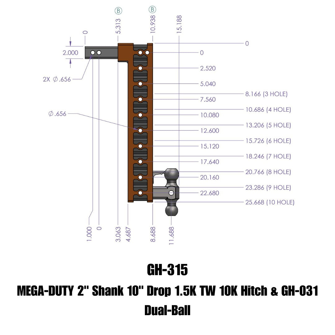 GEN-Y Hitch MEGA-DUTY 2" Shank 10" Drop 1.5K TW 10K Hitch & GH-031 Dual-Ball