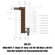 GEN-Y Hitch MEGA-DUTY 2" Shank 15" Drop 1.5K TW 10K Hitch & GH-031 Dual-Ball (Stabilizer Kit Recommended:GH-0100)