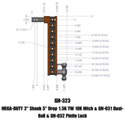 GEN-Y Hitch MEGA-DUTY 2" Shank 5" Drop 1.5K TW 10K Hitch & GH-031 Dual-Ball & GH-032 Pintle Lock