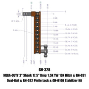 GEN-Y Hitch MEGA-DUTY 2" Shank 17.5" Drop 1.5K TW 10K Hitch & GH-031 Dual-Ball & GH-032 Pintle Lock & GH-0100 Stabilizer Kit