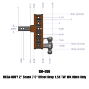 GEN-Y Hitch MEGA-DUTY 2" Offset Shank 5" Rise ,7.5" Drop 1.5K TW 10K Hitch Only