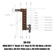 GEN-Y Hitch MEGA-DUTY 2" Shank 17.5" Drop 2K TW 16K Hitch & GH-051 Dual-Ball & GH-032 Pintle Lock & GH-0100 Stabilizer Kit
