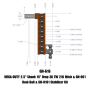 GEN-Y Hitch MEGA-DUTY 2.5" Shank 15" Drop 3K TW 21K Hitch & GH-061 Dual-Ball & GH-0101 Stabilizer Kit