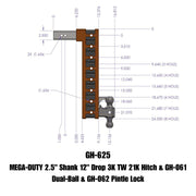 GEN-Y Hitch MEGA-DUTY 2.5" Shank 12" Drop 3K TW 21K Hitch & GH-061 Dual-Ball & GH-062 Pintle Lock