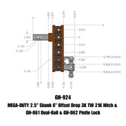GEN-Y Hitch MEGA-DUTY 2.5" Offset Shank 3" Rise, 6" Drop 3K TW 21K Hitch & GH-061 Dual-Ball & GH-062 Pintle Lock
