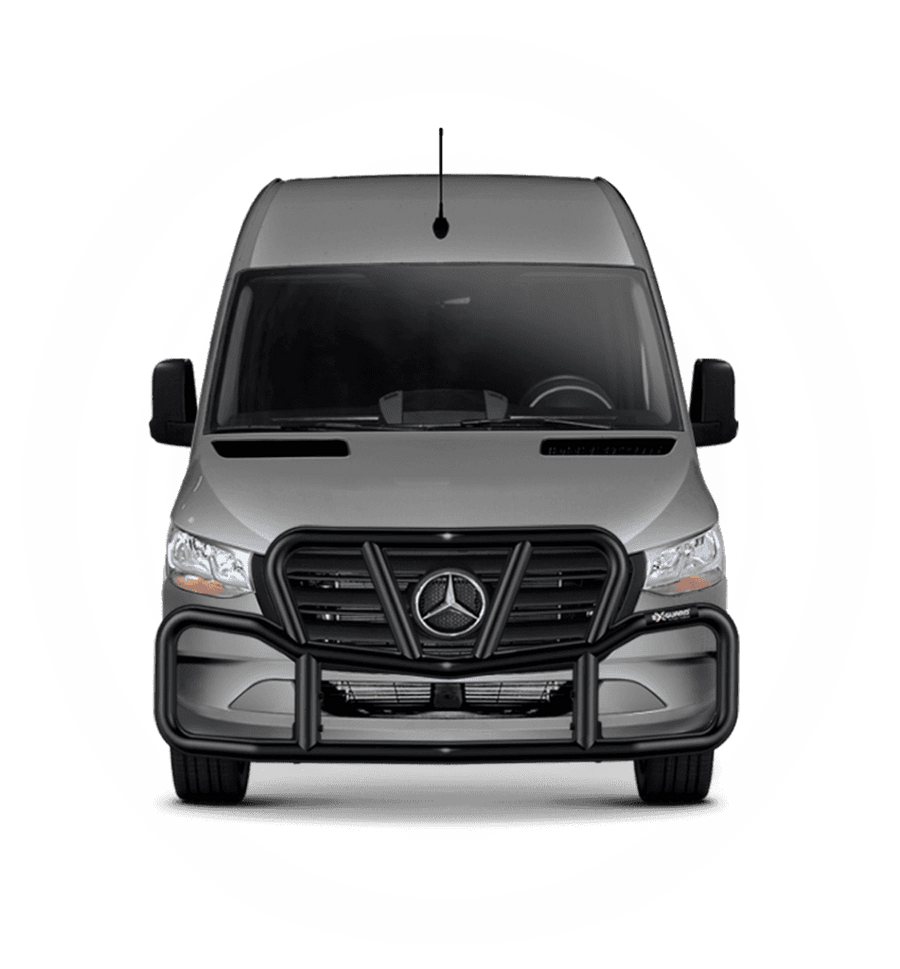 BLACK EX-GUARD 25-SERIES GRILLE GUARD AND BRACKET KIT FOR '19-NEWER MERCEDES-BENZ SPRINTER VANS