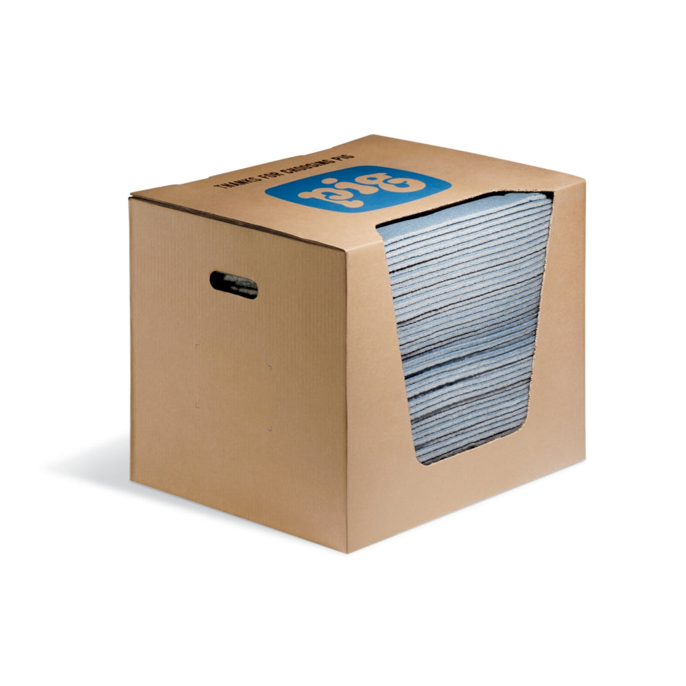 PIG Blue Universal Heavy-Weight Absorbent Mat Pads, Box of 50