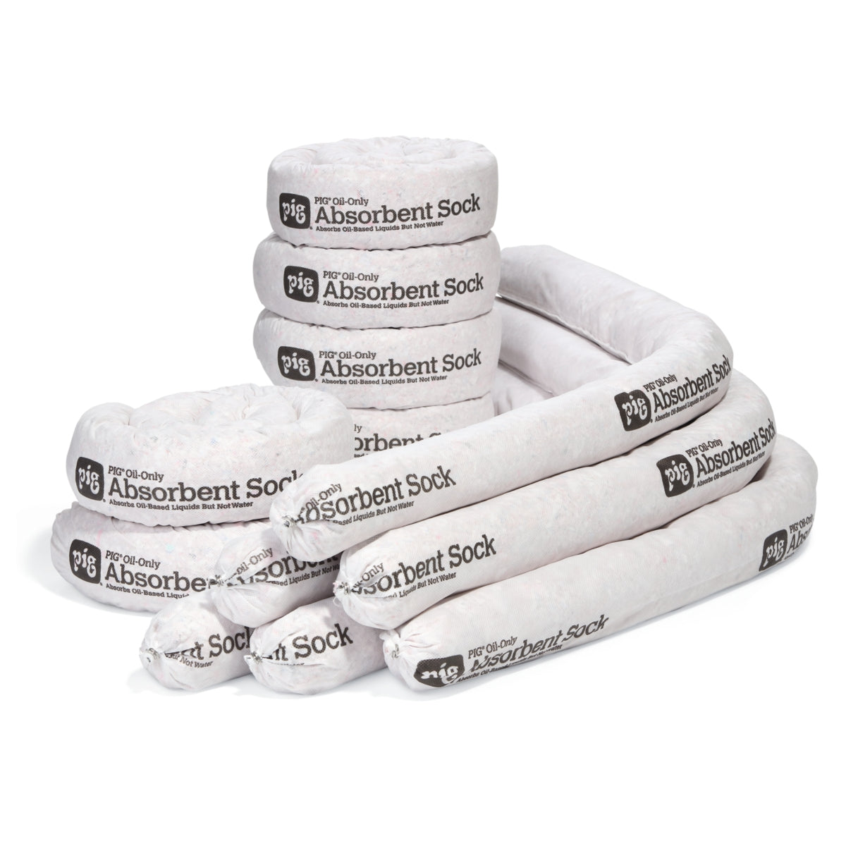 PIG Oil-Only Absorbent Sock, 3 in x 48 in, Box of 12