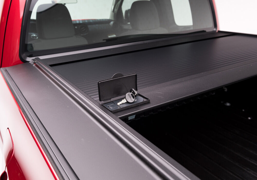 RetraxOne MX Retractable Tonneau Cover - Matte One Piece Polycarbonate Finish - 2016-2023 Toyota Tacoma Double Cab 5' Bed without Stake Pockets without Trail Special Edition Storage Boxes
