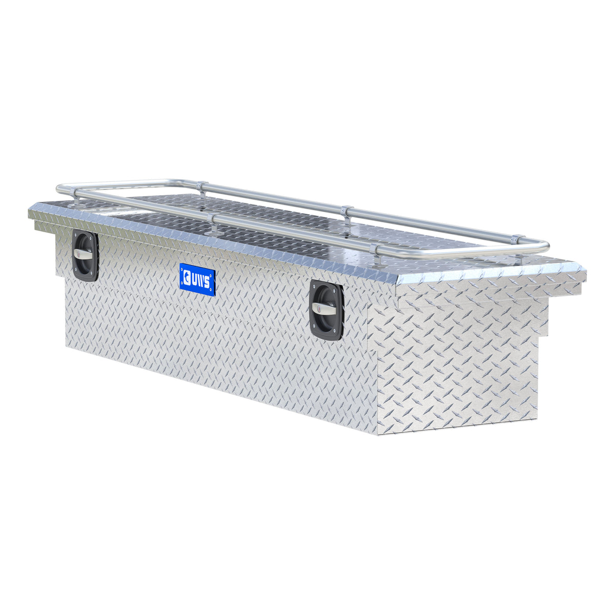 Bright Aluminum 72" Secure Lock Crossover Truck Tool Box with Low Profile & Rail
