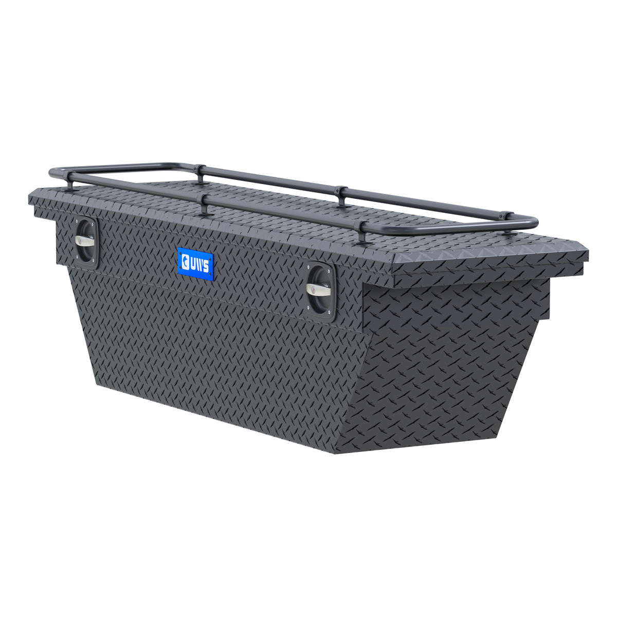 Matte Black Aluminum 69" Deep Angled Secure Lock Tool Box, Low Profile, Rail