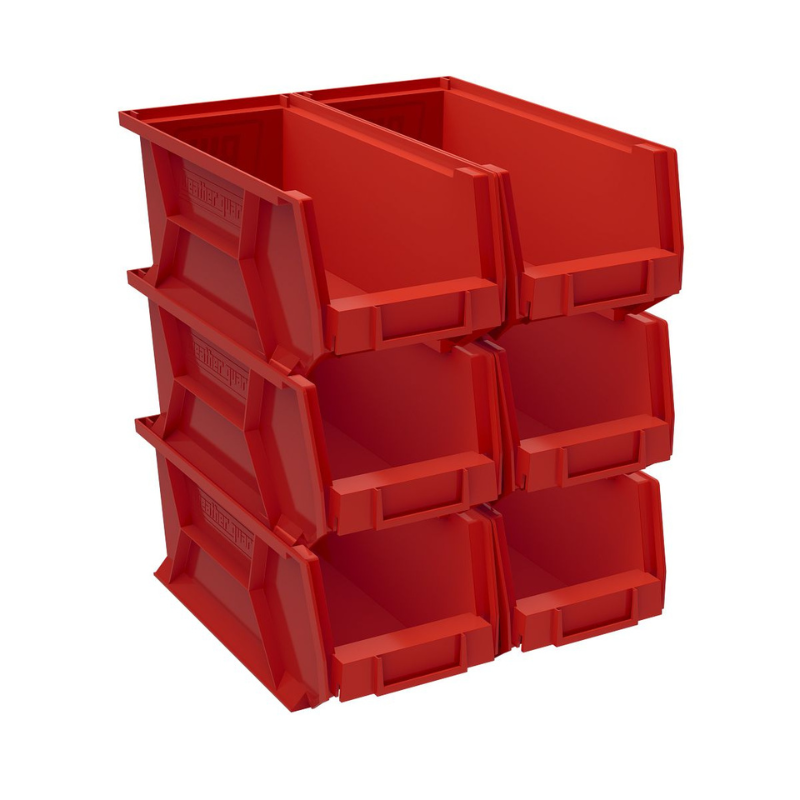 Weather Guard 9854-7-02 Red Stackable Van Shelf Bins, 6.6x6x15.4 in, 6-Pack