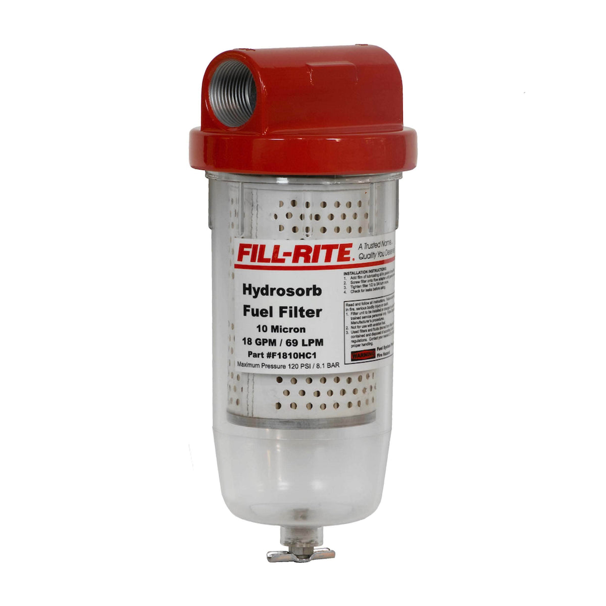 Fill-Rite F1810HC1 10 Micron Clear Bowl Water-Detecting Fuel Filter, 18 GPM