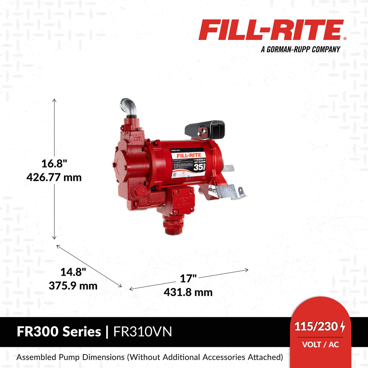 Fill-Rite FR310VN dimensions