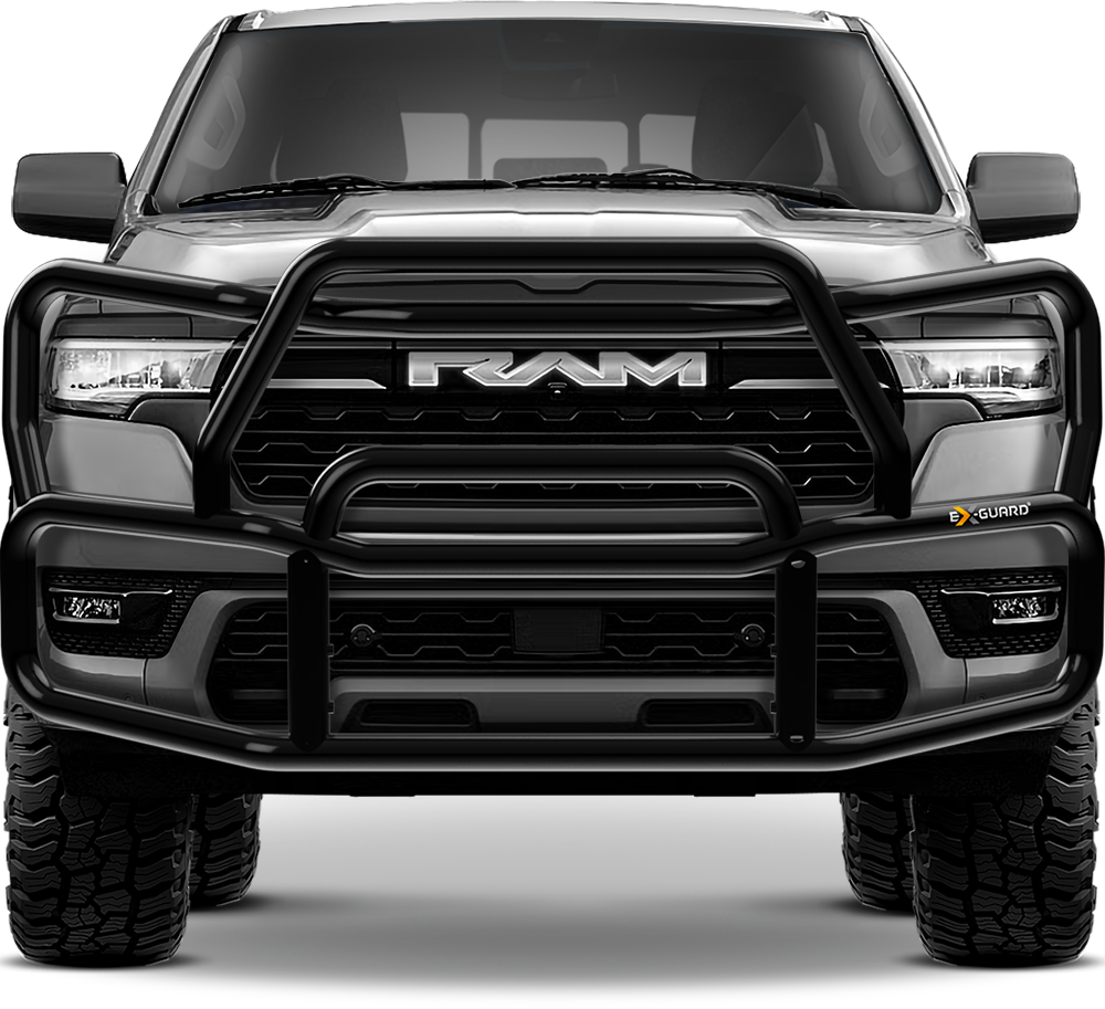 BLACK EX-GUARD 50-SERIES GRILLE GUARD AND BRACKET KIT WITH FULL FRONT-END COVERAGE FOR '19 - NEWER RAM 1500
